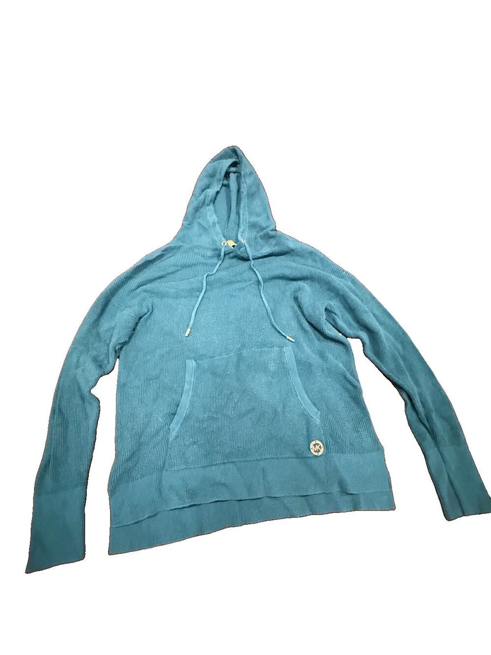 MICHAEL Michael Kors Womens S Teal Hooded Sweater Knit Pullover Drawstring